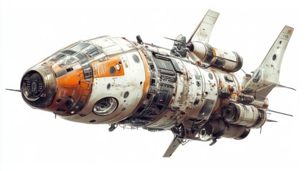 Distressed Spaceship in White and Orange Digital Art