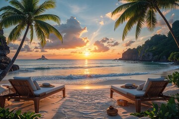 Fototapeta premium Restorative Beach Retreat with Stunning Sunsets and Serene Atmosphere