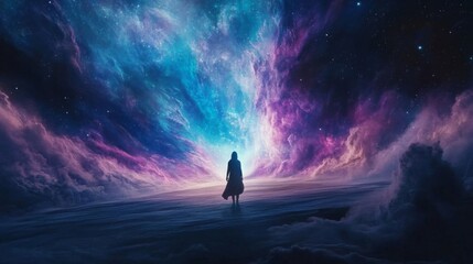 Obraz premium Silhouette Of Woman In Cosmic Landscape
