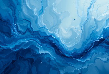 Abstract Blue Fluid Waves Digital Artwork
