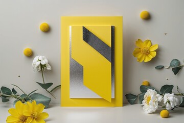 Bright Yellow Minimalist Business Card Design Featuring Silver Accents
