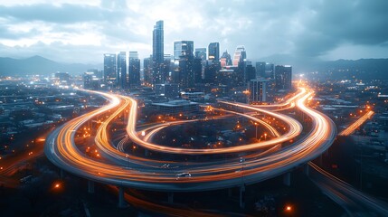 City Highway Lightscape at Night