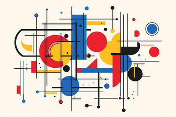 Obraz premium Abstract Composition: A vibrant modern composition bursts with geometric shapes and lines. Bold hues intertwine to create a visually compelling piece.