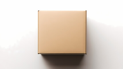 Cardboard Box Top View: A blank, square cardboard box viewed from directly above, casting a subtle shadow.