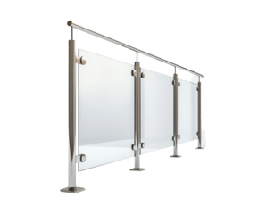 Modern Transparent Glass Railing with Stainless Steel Supports Design