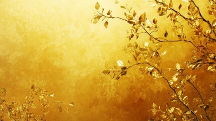 Fototapeta premium Golden Leaves and Branches on a Yellow Background