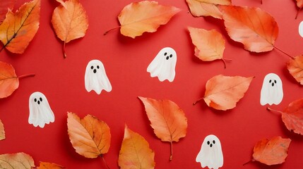Professional Flat Lay Halloween Background Created with Autumn Elements for Festive Designs
