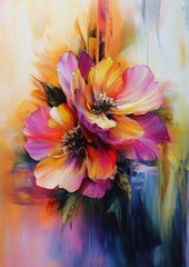 Vibrant Floral Painting of Beautiful Flowers for Artistic Decoration and Design Projects