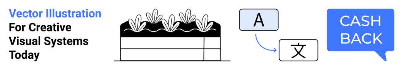 Fototapeta premium Language translation dialogue boxes, cashback text bubble, nature-themed layered soil diagram. Ideal for fintech, e-learning, translation, messaging apps, payment systems, sustainability flat