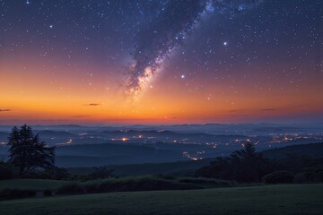 Twilight Horizon with Celestial Stars and Warm Orange Glow