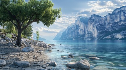 Exquisite Ultra-Detailed Hyper-Realistic Garda Lake Shore Photography