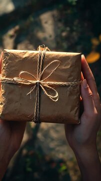 Hands Holding Wrapped Gift in Natural Light