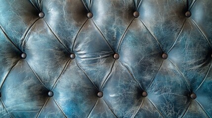 Fototapeta premium Blue and Gray Leather Upholstery Texture with Diamond Tufting
