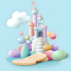 Pastel Candy Castle with Cookie Ramp Stock Photo