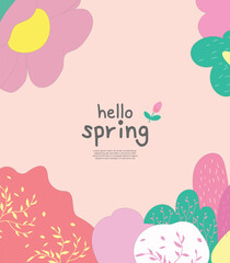 Hello spring template with beautiful flower vector illustrations