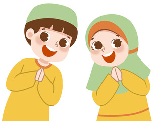 Muslim kids greeting for eid
