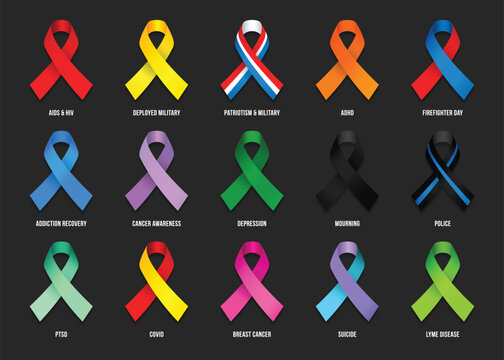 Awareness ribbon social issue health set