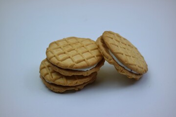 Delicious Cream Filled Biscuit Waffles with White Background