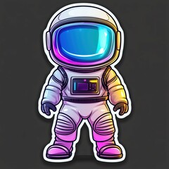 Fototapeta premium A colorful cartoon astronaut with a blue helmet stands on a black background