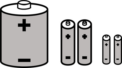 いろんなサイズの電池のセットイラストアイコン
