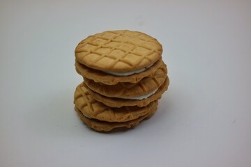 Delicious Cream Filled Biscuit Waffles with White Background