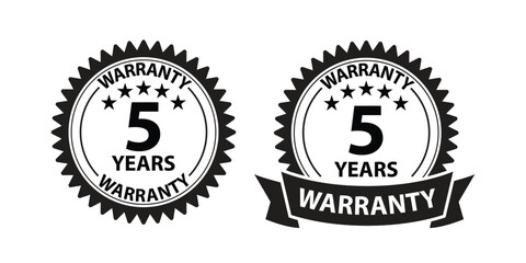 set of vintage labels  five years warranty, customers satisfaction, vector illustration, isolated object on a white background.