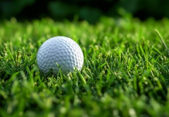 Fototapeta premium Close-Up of a White Golf Ball on Fresh Green Grass Surface