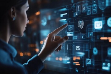 A business professional utilizing a virtual touchscreen is focused on the abbreviation SDS, which stands for Safety Data Sheets. This relates to training in the business industry regarding safety con