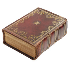 Obraz premium A 19th-century leather-bound journal with an embossed floral design, gold leaf detailing, and a slightly worn cover ? isolated on a white background.