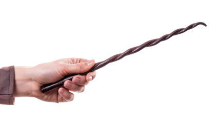 Hand is holding a magic wand with transparent background
