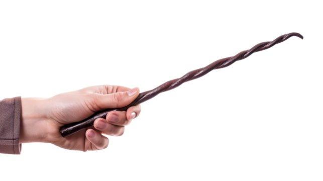 Hand is holding a magic wand with transparent background