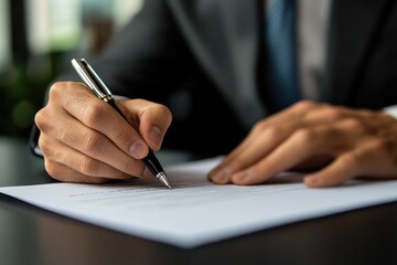 A businessman signing a contract in close-up.