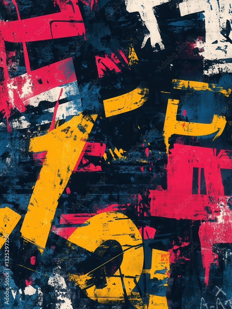 Fototapete bold modern typographic design featuring oversized abstract text in striking color contrasts and lay