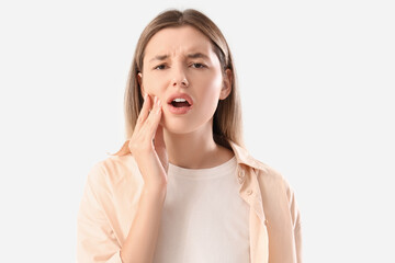 Fototapeta premium Dental pain and oral health issues, young woman suffering from toothache