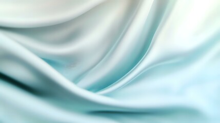 Soft flowing mint green and white silky fabric creates gentle waves and folds in abstract luxury background pattern. Elegant satin texture for wedding designs.