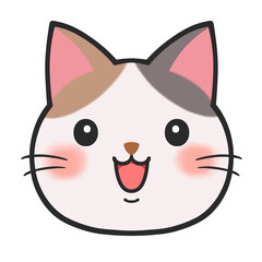 猫のアイコン　素材　単品　三毛猫　あしらい　表情　キャラ　笑う　喜ぶ　嬉しい　楽しい　コミカル　挿絵　飾り　パーツ　デフォルメ　シンプル　cute cat face icon,calico cat,kitty,kitten