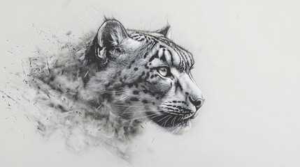 Majestic Snow Leopard Drawing Sketch Portrait Wild Feline Cat Predator

