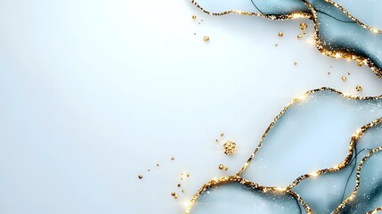 Luxury abstract fluid art background in light blue and gold. Elegant marble texture with flowing lines and metallic accents for modern wall decor and design projects.