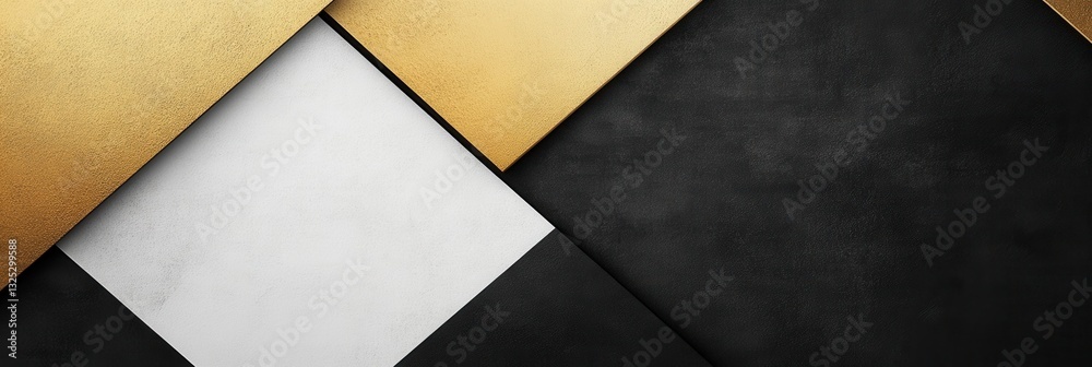 Poster modern geometric design with clean lines and minimalist aesthetic featuring black, white, and gold s