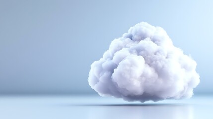 Fluffy white cloud floating against soft blue background, minimalist composition with gentle shadows creates dreamy atmosphere for technology and cloud computing concepts.