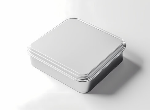 Minimalist Metal Box: A sleek, square metal box with a lid, presented against a simple background, emphasizing its clean lines and design.