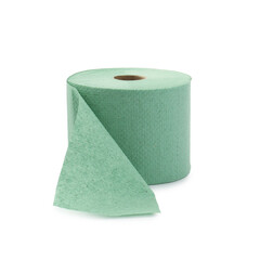 One green toilet paper roll isolated on white