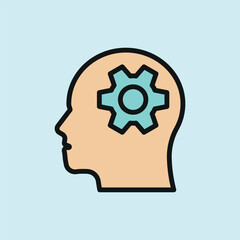 Head with gear icon represents mental health and cognitive well-being, perfect for World Health Day promotions, psychology campaigns, brain health awareness, and wellness-related visuals.