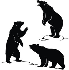  Set of Bear Silhouettes on White Background in Vector Format