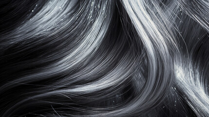 Close-Up Illustration of Silver Strands Blending into Black Hair