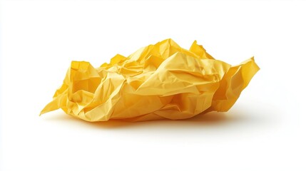 Crumpled yellow paper on a white background
