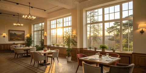 Elegant Dining Room with Warm Sunset View