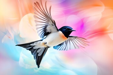 Obraz premium Colorful Bird in Flight, Vivid Abstract Background