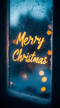 Festive Window, A Minimalist 'Merry Christmas' in Frost-Covered Pane Scene