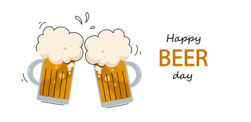 International beer day. American national beer day.  Flat design vector hand drawn illustration.